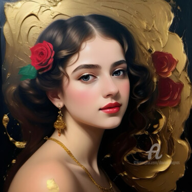 Цифровое искусство под названием "Rose and gold" - Davina Dugnas, Подлинное произведение искусства, 2D Цифровая Работа