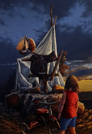 Painting titled ""Little rider"" by Davor Aradjanin, Original Artwork, Oil