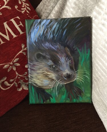 Schilderij getiteld "Otter" door Dawn Rodger, Origineel Kunstwerk, Olie