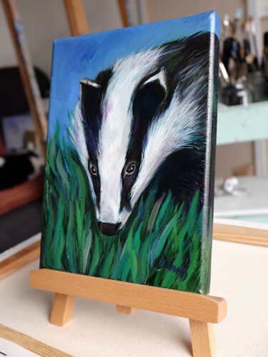 Painting titled "Brian the Badger" by Dawn Rodger, Original Artwork, Oil