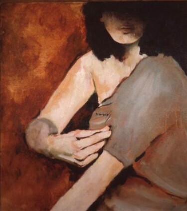 Painting titled "Self Portrait Sewing" by Dawn Saunders Dahl, Original Artwork