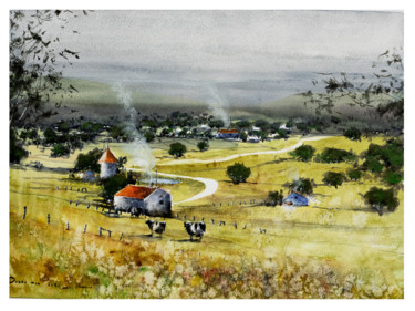 Painting titled "Wall Art Landscape…" by Lilou.Online Fine Arts Mangeart, Original Artwork, Watercolor