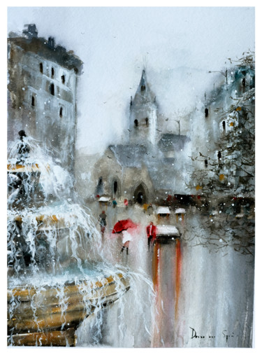 Painting titled "Cityscape Painting…" by Lilou.Online Fine Arts Mangeart, Original Artwork, Watercolor