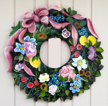 Handwerk mit dem Titel "floral-Wooden Wreat…" von Dawna Taylor Jones Jones, Original-Kunstwerk