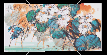 Painting titled "Lotus pond morning…" by Dayou Lu, Original Artwork, Pigments