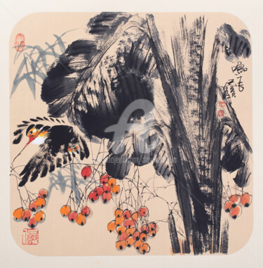 Schilderij getiteld "Flying bird 鸣飞 (No.…" door Dayou Lu, Origineel Kunstwerk, pigmenten