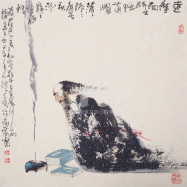 Malerei mit dem Titel "Dharma facing the w…" von Dayou Lu, Original-Kunstwerk, Pigmente