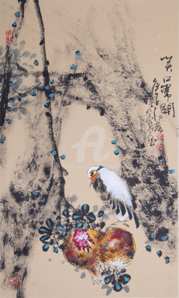 Painting titled "Always happiness 笑口…" by Dayou Lu, Original Artwork, Pigments