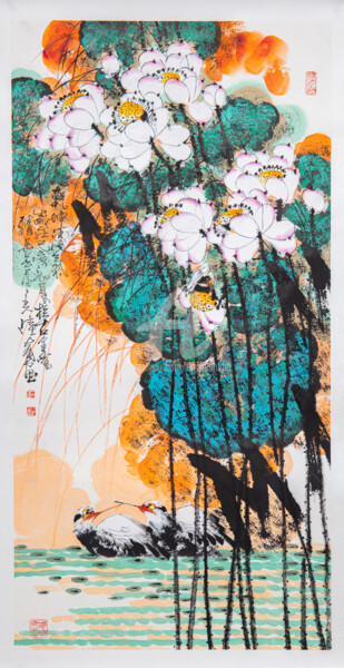 Painting titled "Fragrance of lotus…" by Dayou Lu, Original Artwork, Pigments