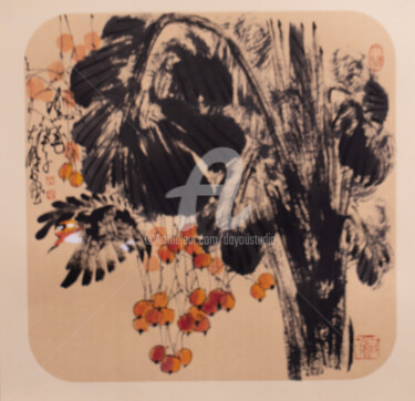 Schilderij getiteld "Flying bird 鸣飞 (No.…" door Dayou Lu, Origineel Kunstwerk, pigmenten