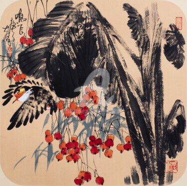 Painting titled "Flying bird 鸣飞 (No.…" by Dayou Lu, Original Artwork, Pigments