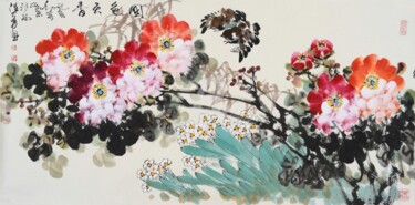 Картина под названием "Moutan peony 国色天香 （…" - Dayou Lu, Подлинное произведение искусства, Пигменты