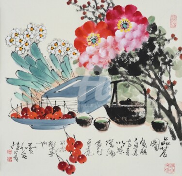 Painting titled "Taste of fine tea 品…" by Dayou Lu, Original Artwork, Pigments