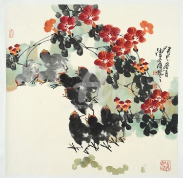 Картина под названием "Fun of the nature 天…" - Dayou Lu, Подлинное произведение искусства, Пигменты
