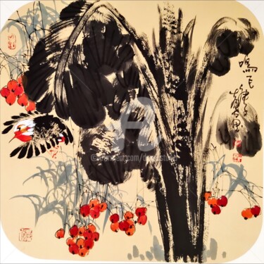 Pintura titulada "Flying bird 鸣飞 （No.…" por Dayou Lu, Obra de arte original, Pigmentos
