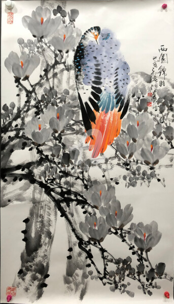 Peinture intitulée "Beautiful feather i…" par Dayou Lu, Œuvre d'art originale, Pigments