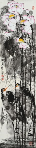 Картина под названием "Fragrance of Lotus…" - Dayou Lu, Подлинное произведение искусства, Пигменты