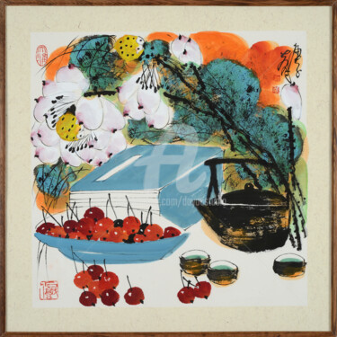 Peinture intitulée "Taste the Fine Tea…" par Dayou Lu, Œuvre d'art originale, Pigments