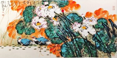 Painting titled "Fragrance of lotus…" by Dayou Lu, Original Artwork, Watercolor