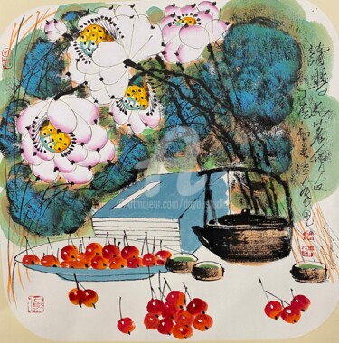 Malerei mit dem Titel "Taste the Fine Tea…" von Dayou Lu, Original-Kunstwerk, Pigmente