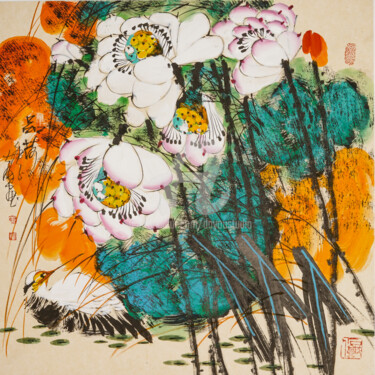 Peinture intitulée "Feel the lotus 品荷 （…" par Dayou Lu, Œuvre d'art originale, Pigments