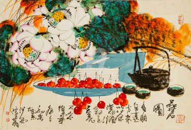 Painting titled "Taste fine tea 品茗图…" by Dayou Lu, Original Artwork, Pigments
