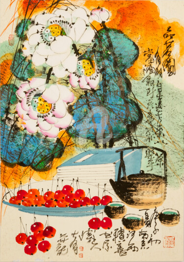 Painting titled "Taste fine tea 品茗图…" by Dayou Lu, Original Artwork, Pigments