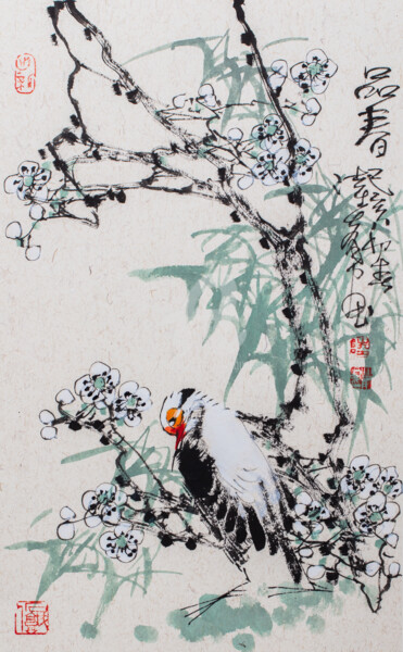 Malerei mit dem Titel "Feel the spring 品春…" von Dayou Lu, Original-Kunstwerk, Pigmente
