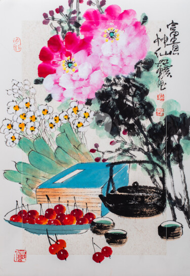Peinture intitulée "Wealthy gods 富贵神仙 （…" par Dayou Lu, Œuvre d'art originale, Pigments