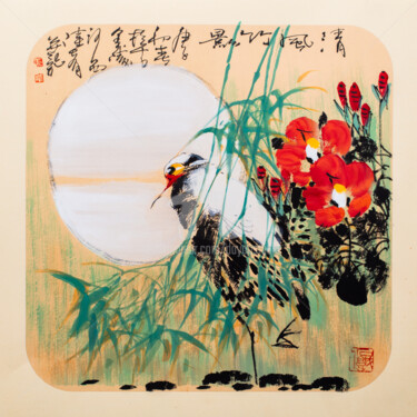 Картина под названием "Fresh wind and bamb…" - Dayou Lu, Подлинное произведение искусства, Пигменты