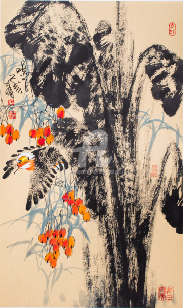 Картина под названием "Flying bird 鸣飞 （No.…" - Dayou Lu, Подлинное произведение искусства, Пигменты