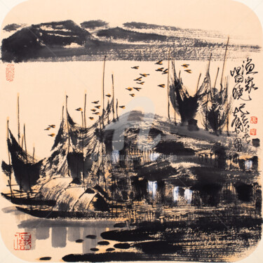 Schilderij getiteld "After the fishing 渔…" door Dayou Lu, Origineel Kunstwerk, Inkt