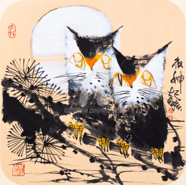 Картина под названием "Night god 夜神 （No.19…" - Dayou Lu, Подлинное произведение искусства, Пигменты
