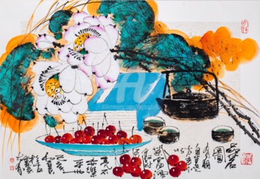 Painting titled "Taste fine tea 品茗图…" by Dayou Lu, Original Artwork, Pigments