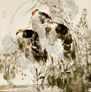 Painting titled "Three Herons 三思图 （N…" by Dayou Lu, Original Artwork, Ink