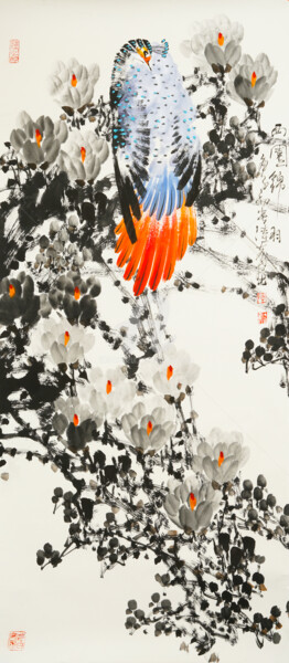 Painting titled "Beautiful feather i…" by Dayou Lu, Original Artwork, Pigments