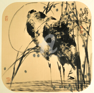 Pintura intitulada "Peaceful night 静夜 (…" por Dayou Lu, Obras de arte originais, Pigmentos