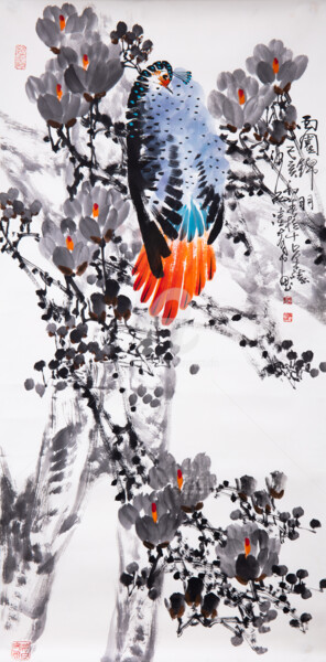 Painting titled "Beautiful feather i…" by Dayou Lu, Original Artwork, Pigments