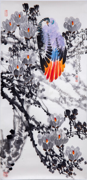 Malerei mit dem Titel "Beautiful feather i…" von Dayou Lu, Original-Kunstwerk, Pigmente