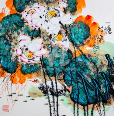 Painting titled "Peaceful in the lot…" by Dayou Lu, Original Artwork, Pigments
