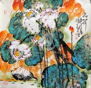 Painting titled "Sense the Lotus 品荷…" by Dayou Lu, Original Artwork, Pigments