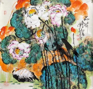 Painting titled "Sense the Lotus 品荷…" by Dayou Lu, Original Artwork, Pigments