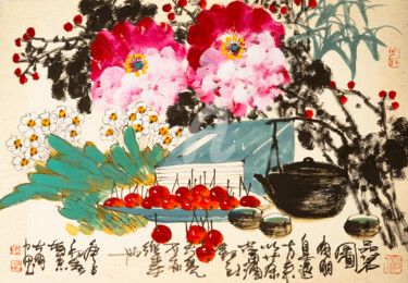 Painting titled "Taste fine tea 品茗图…" by Dayou Lu, Original Artwork, Pigments