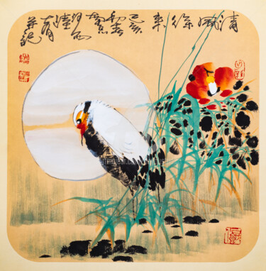 Painting titled "Fresh wind and bamb…" by Dayou Lu, Original Artwork, Pigments