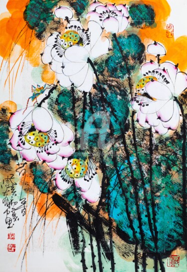 Painting titled "Fragrance of Lotus…" by Dayou Lu, Original Artwork, Pigments