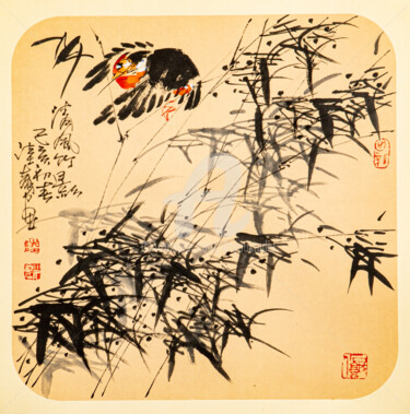 Pittura intitolato "Fresh wind and bamb…" da Dayou Lu, Opera d'arte originale, pigmenti
