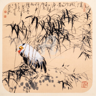 Картина под названием "Fresh wind and bamb…" - Dayou Lu, Подлинное произведение искусства, Пигменты
