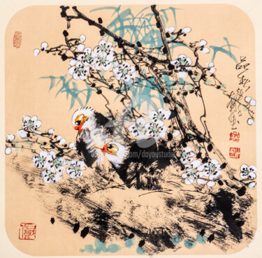 Malerei mit dem Titel "Feel the spring 品春…" von Dayou Lu, Original-Kunstwerk, Pigmente