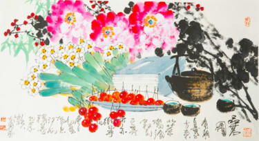 Painting titled "Taste fine tea 品茗图…" by Dayou Lu, Original Artwork, Pigments