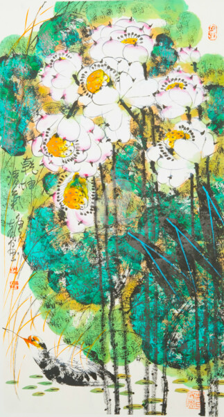 Painting titled "Fragrance of lotus…" by Dayou Lu, Original Artwork, Pigments